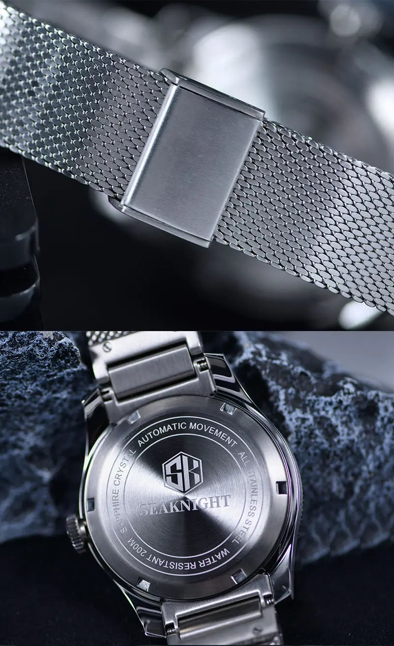 SEA KNIGHT Men Diving Watch 200M Waterproof C3 Luminous 316L Steel Mesh Belt Sapphire Crystal NH35A Automatic Mechanical Watch