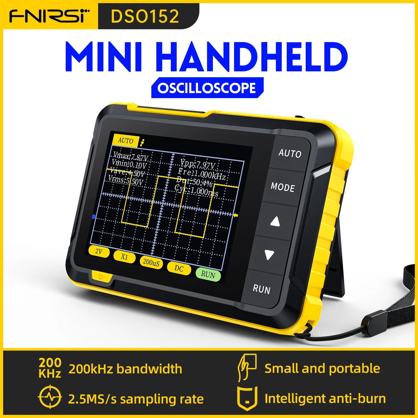 FNIRSI DSO152 DSO153 New Mini Handheld Digital Oscilloscope Portable 2.5MSa/s 200KHz Analog Bandwidth 800 VPP with PWM Output