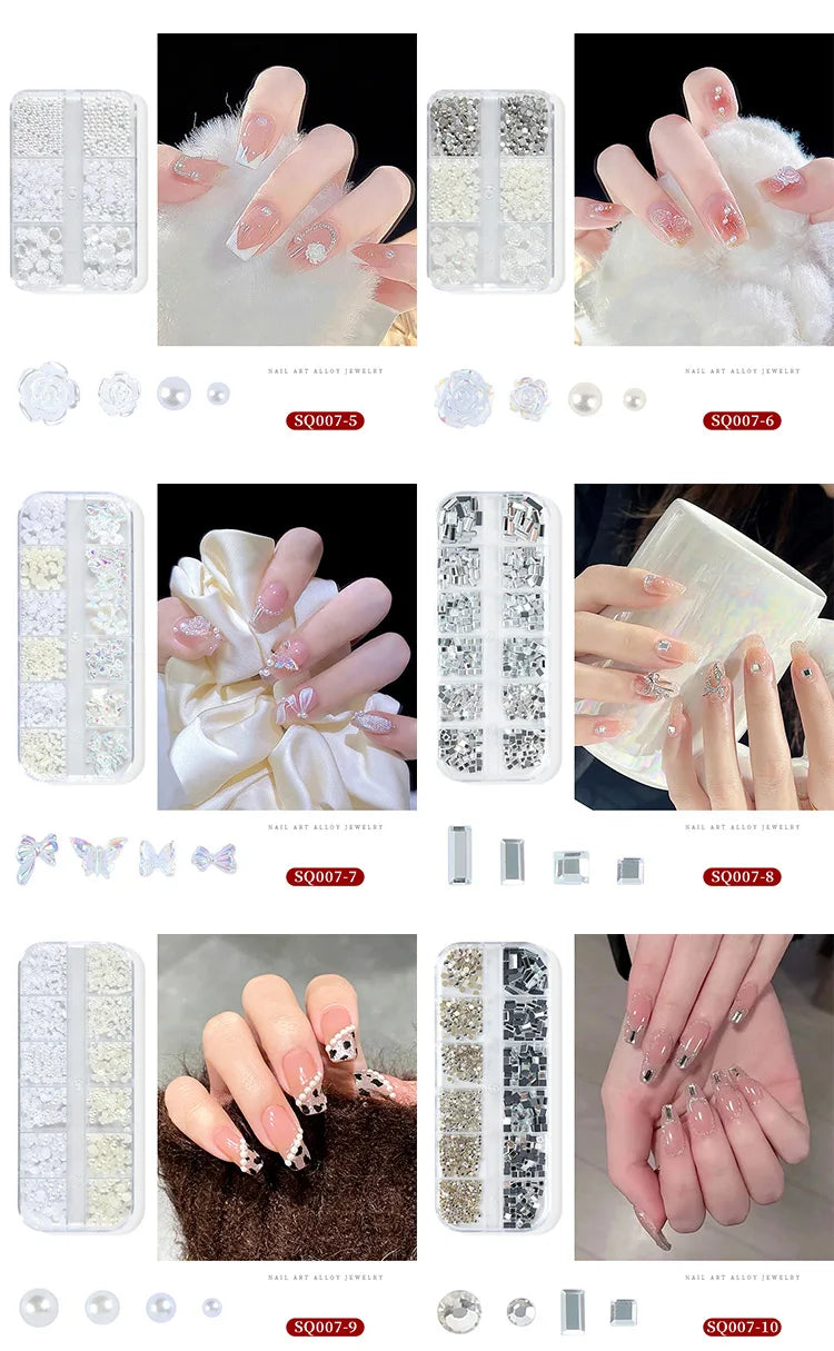 3D Nail Art Rhinestones Nail Decorations Gems Crystal Pearl Butterfly Half Beads Nail Art DIY Decoration Wholesale Mix Size