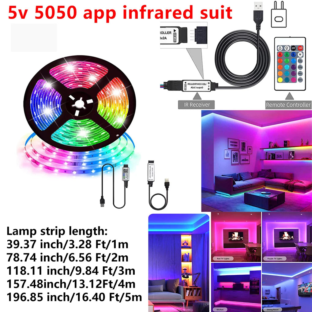 5050 RGB light bar USB power supply (Bluetooth/infrared +24-key remote controller LED light bar set) is suitable for house decor