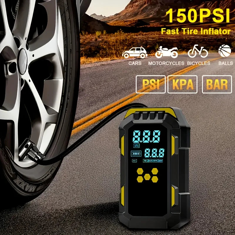 Heavy-Duty Car Jump Starter with 150PSI Air Compressor - Overload-Protected Emergency Power Bank, Suitable for Cars, SUVs