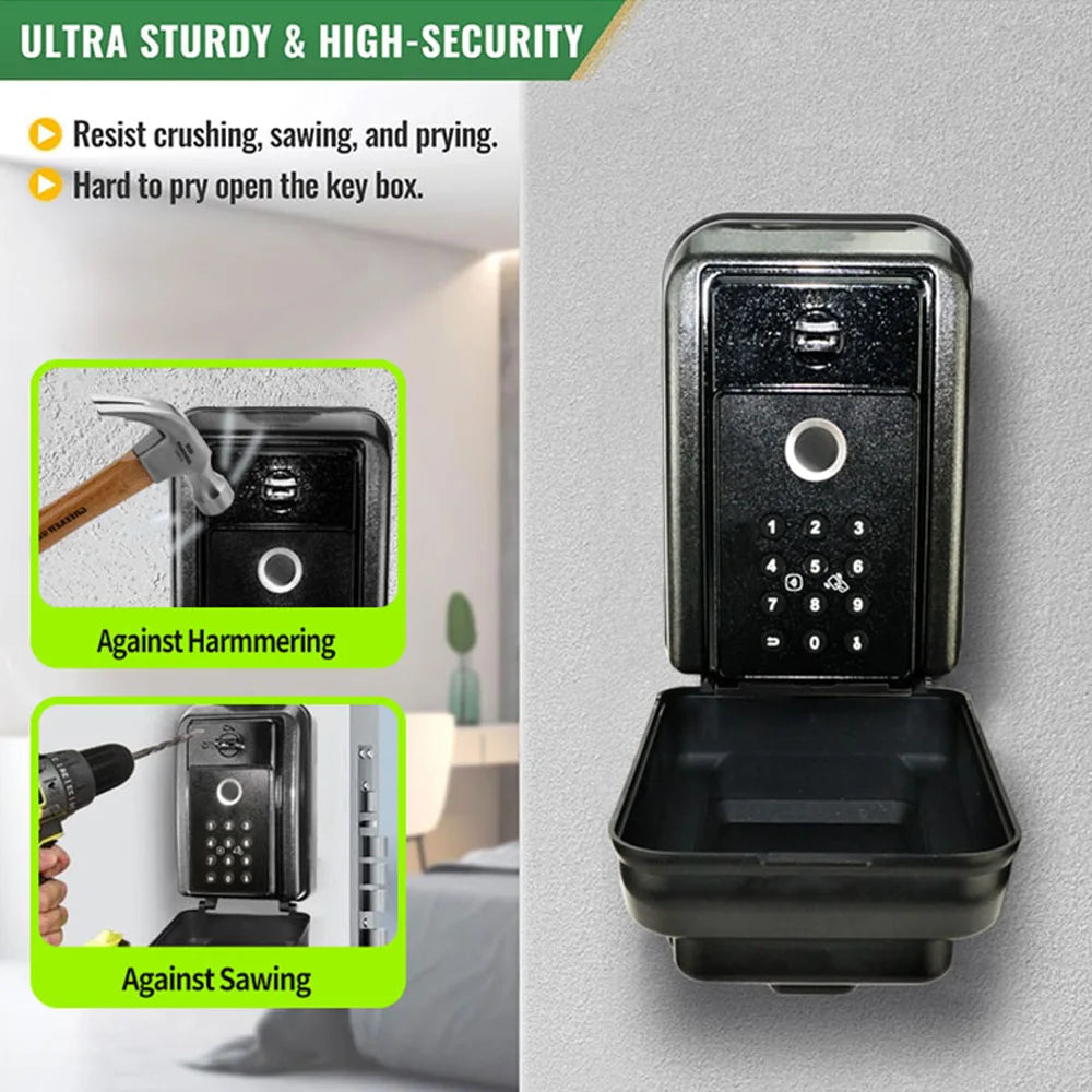 Tuya/TTlock Smart Key Lock Box Fingerprint Wall Mounted Aluminum Alloy Key Safe Box Waterproof With Code Key Storage Lock Box