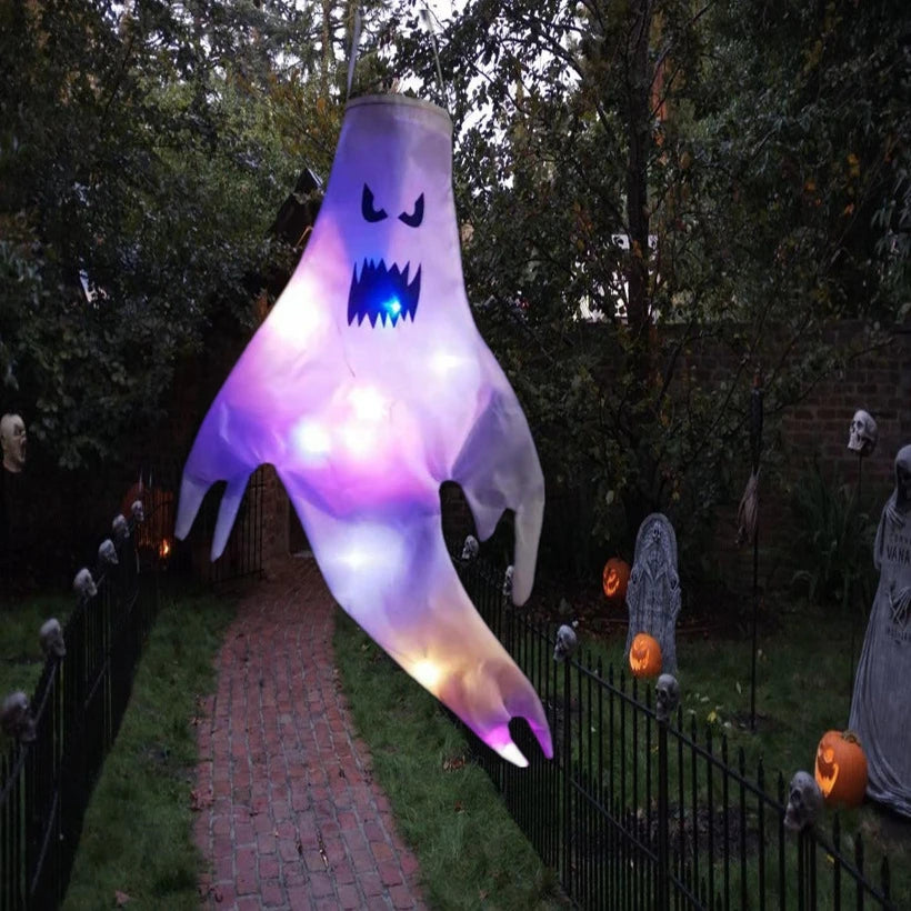 Halloween Ghost Hanging Decorations Glowing Ghost Windsock  Hanging Pendant for Outdoor Horry Hallow Day of The Dead Decoration