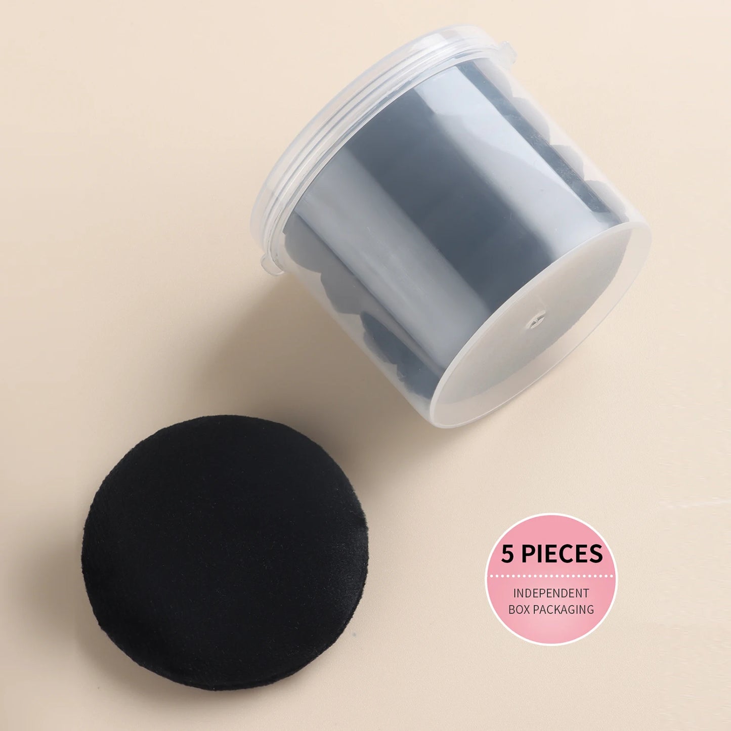 Powder Puff, 5pcs/box soft round sponge powder puff double-side skin-friendly velvet makeup powder puff tape case