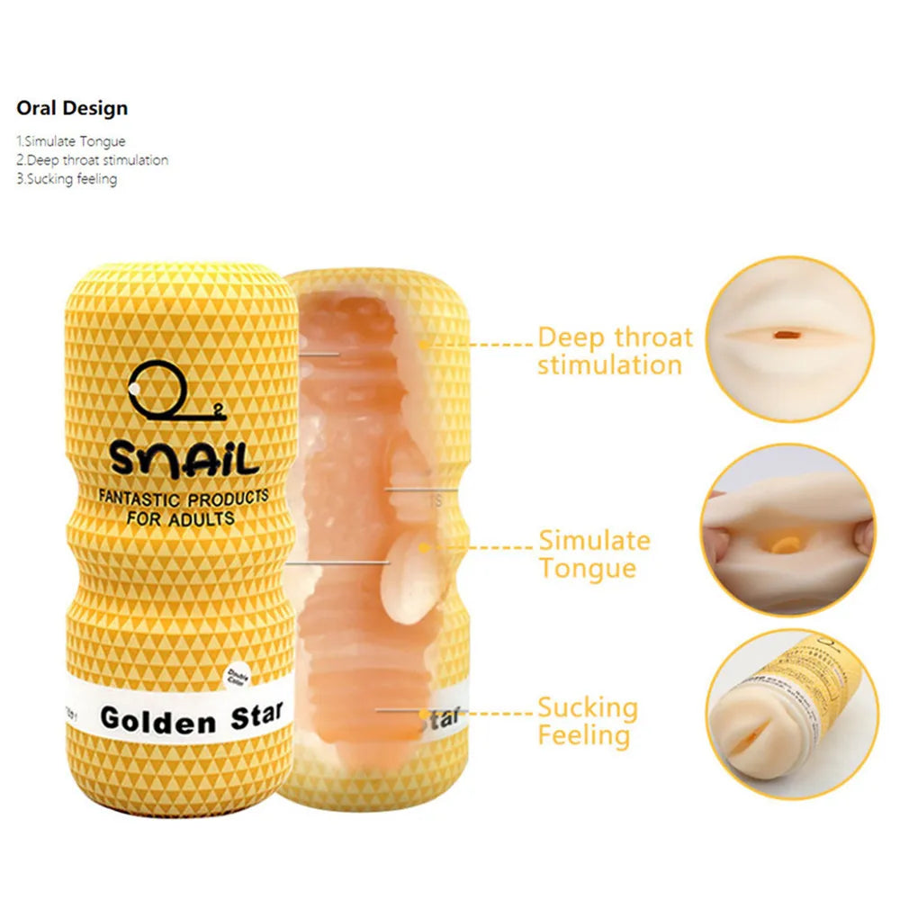 Manual Male Masturbator Soft Rubber Anal Vagina Mouth Sucking Snail Climax Plane Cup Penis Trainer Erotic Sex Toys for Men Adult