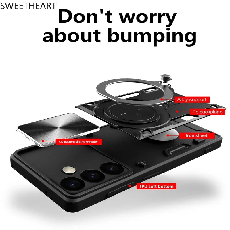 Magnetic Adsorption Armor Metal Ring Case For Samsung Galaxy S25 24 23 22 21 20 Ultra S24 S23 Plus S24FE Incoming Call Flashing