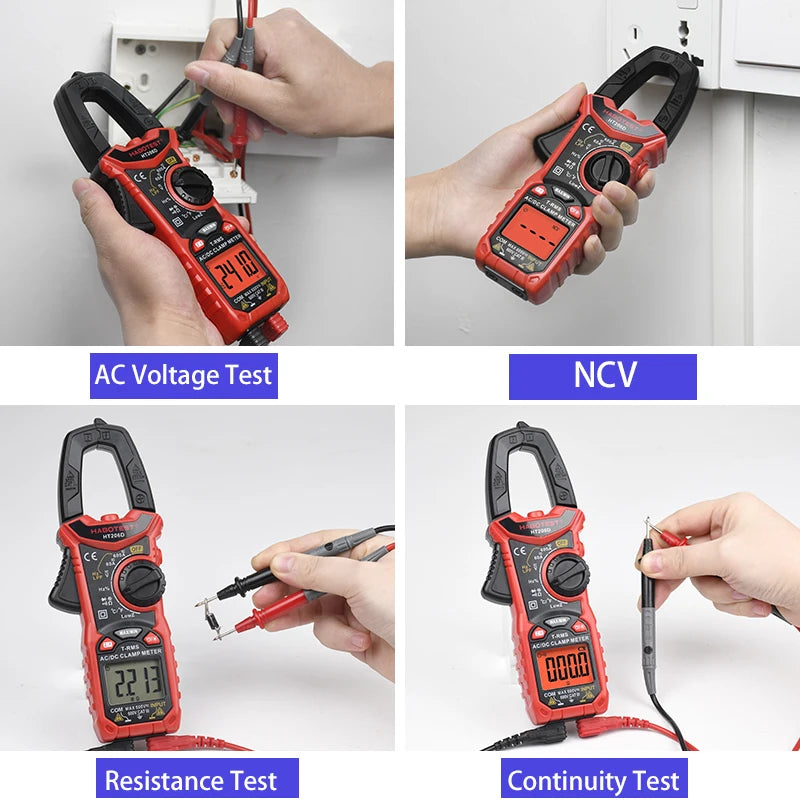 HABOTEST Digital Clamp Meter HT206A HT206B HT206D 600A AC DC Current Two-color Backlight NCV Voltmeter Ammeter With Leather Case