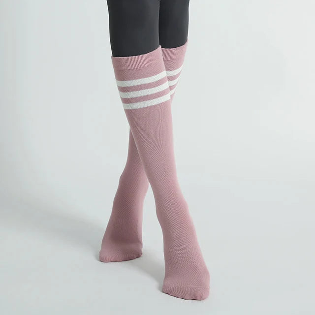 Autumn Winter Women Yoga Socks Striped Cotton Fitness Breathable Pilates Socks Middle Tube Non-Slip Gym Dance Ballet Grip Socks