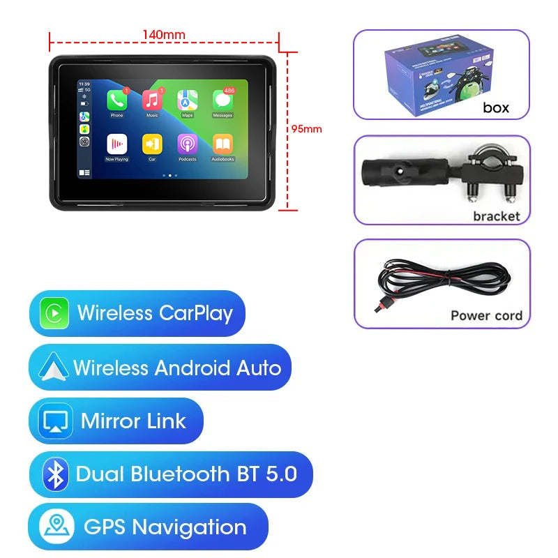 Srnubi 7 inch Portable Motorcycle DVR LCD Display GPS IPX7 Waterproof For Wireless Apple CarPlay Android Auto Airplay Monitor