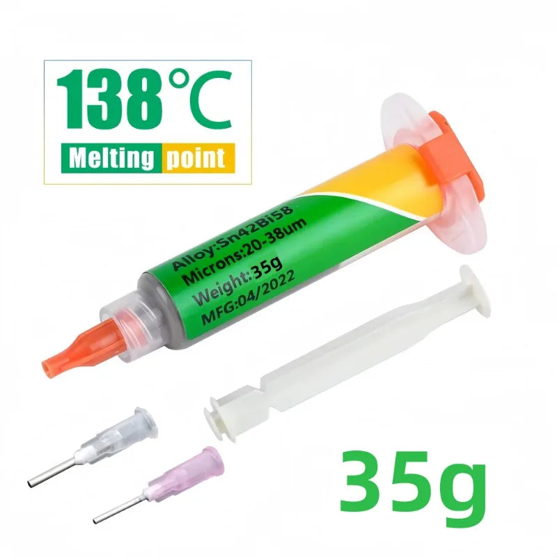 Sn42Bi58 SMD Welding Paste 138 ℃ Low Temperature Lead-free Syringe No Clean Solder Paste For Phone Component Repair