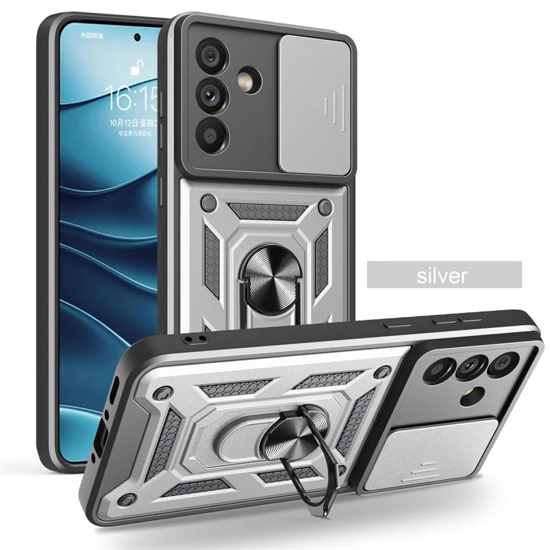 Armor Case For Samsung Galaxy S24 FE S22 S23 Plus S21 S25 Ultra S20 A54 A16 5G A56 A55 A35 A15 A05 A06 Slide Lens Protect Cover