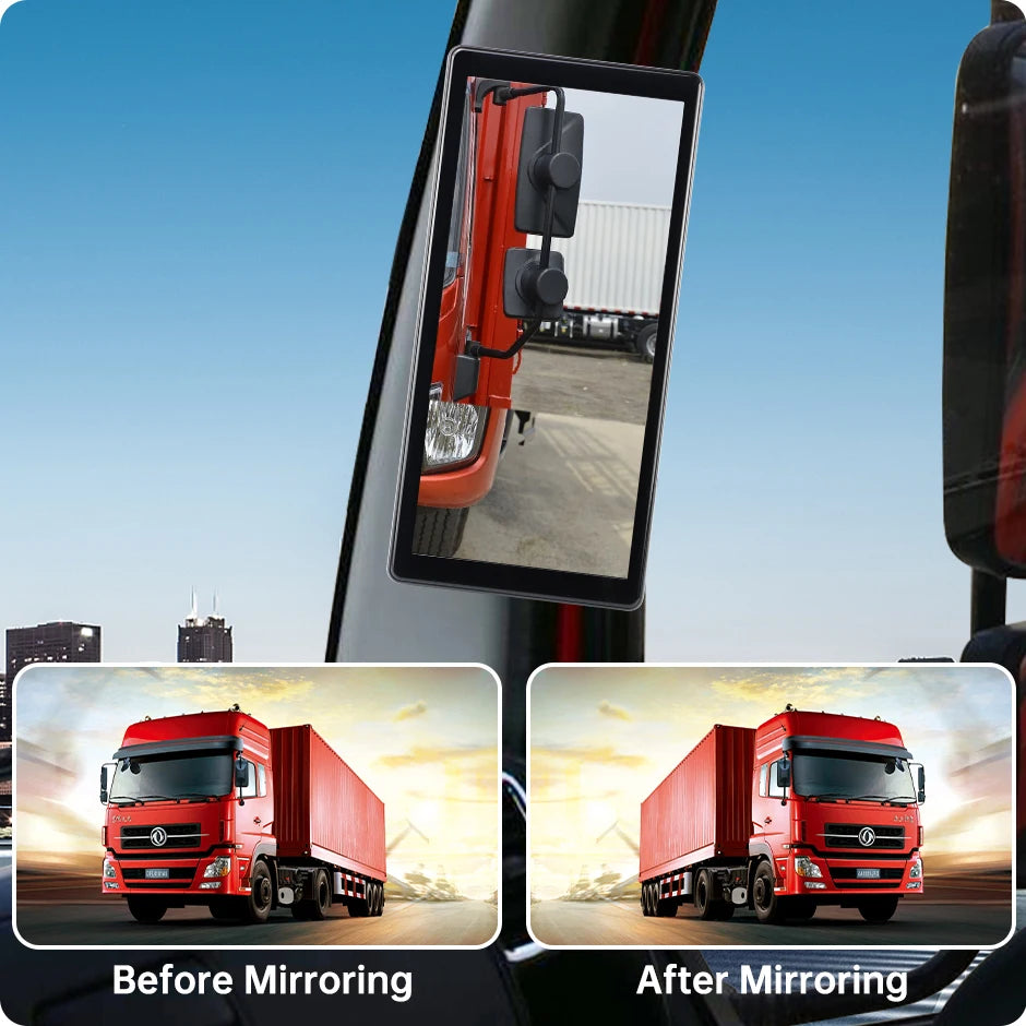 GreenYi BSD Radar Alarm Car DVR Video Recording 2 Channel AHD Side View Camera with Truck Buses 10.36 Inch Rear Mirror Monitor