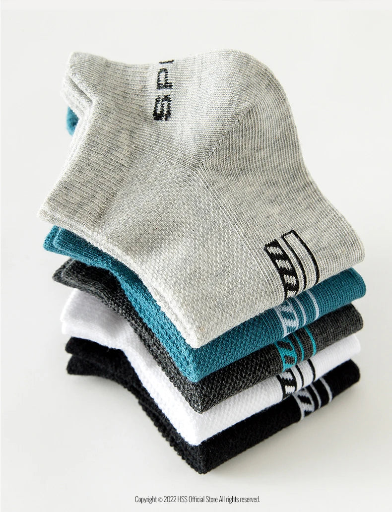 HSS 5Pairs Organic Cotton Men Socks Ankle Breathable Mesh Sports Sock Casual Athletic Summer Thin Short Sokken Plus Size EU40-46