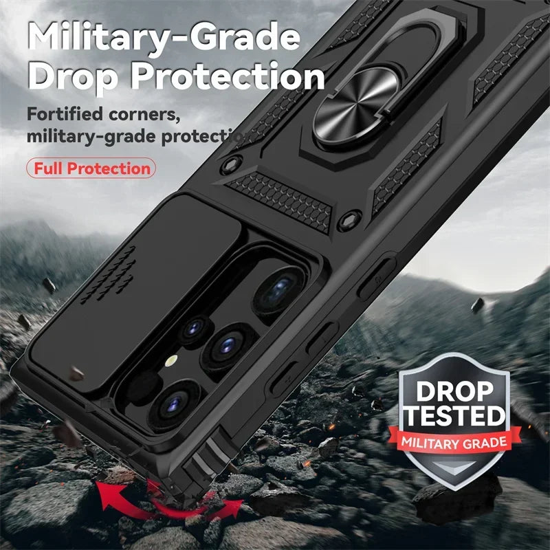 Armor Shockproof Phone Case For Samsung Galaxy S24 S23 S22 S21 S20 S10 Ultra S23FE S21FE Note 20 Lens Protect Ring Holder Cover