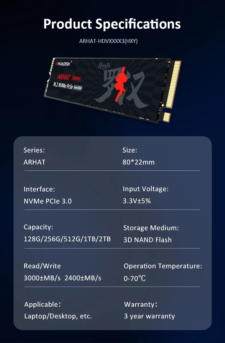 HUADISK M.2 NVMe PCIe SSD 128GB 256GB 512GB Hard Disk M2 NVMe 2280 1TB 2TB Internal Solid State Drive For Laptop Desktop