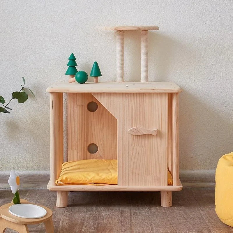 Creative Pet Nest Cat Bed Wooden Cats House Condos Bedside Table Large Space Pet Bed for Small Medium Dogs Wood Bed Cat Supplies
