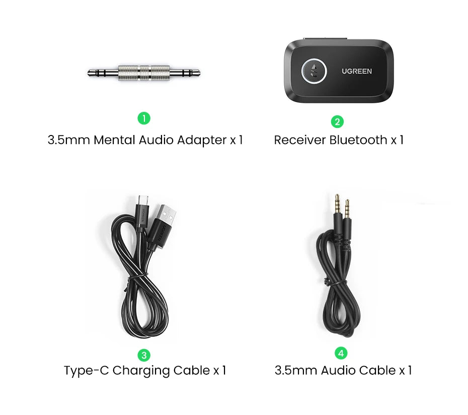 UGREEN Bluetooth Car Receiver Adapter 3.5mm AUX Jacks for Car Speakers Audio Music Receiver Hands Free Bluetooth 5.3 Adapter