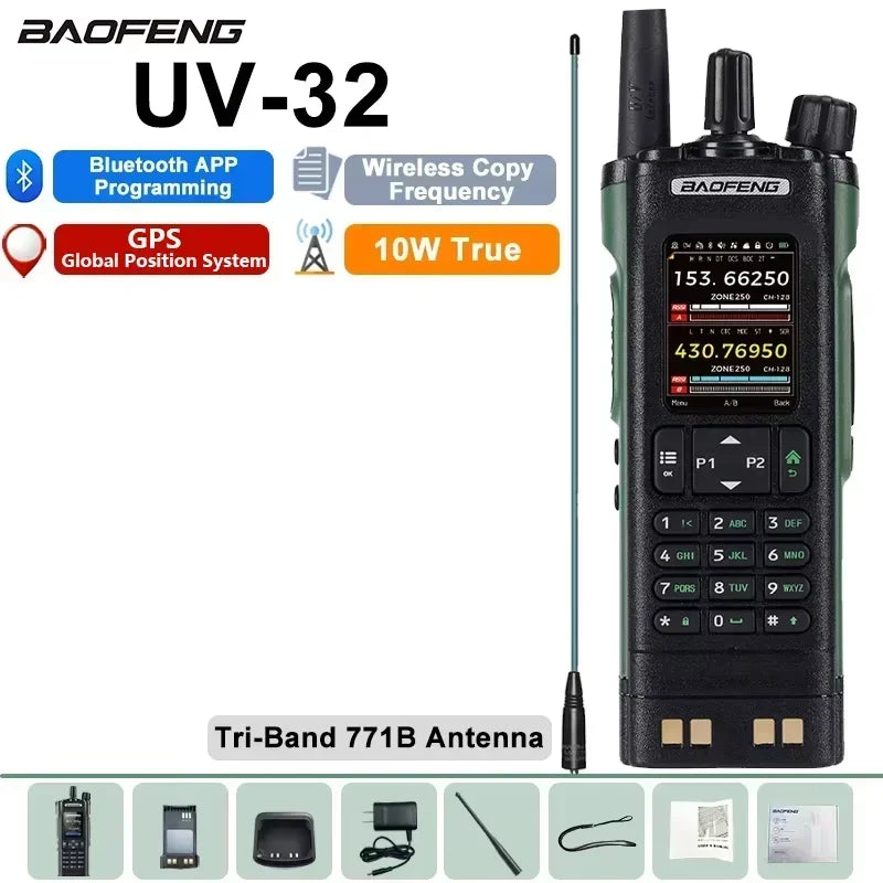 Baofeng UV 32 Walkie Talkie 10W GPS Bluetooth Programming Wireless Copy Frequency Multi Band USB-C FM AM Ham Radio Updated UV25M