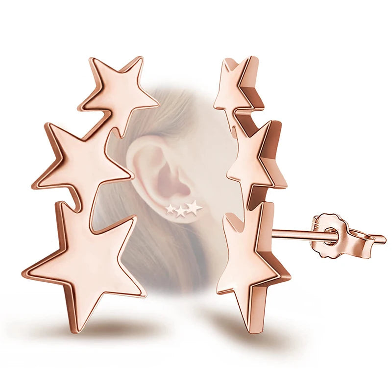 Fashion Three Stars Connecting Earrings Silver Plated Stainless Steel Earrings For Women