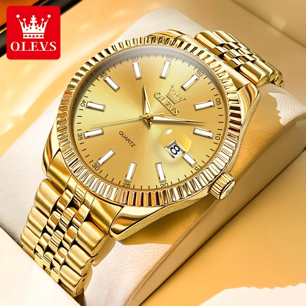 OLEVS 5593 Couple Watch Fashion Business Waterproof Stainless Steel Watch Luxury Brand Classic Date Week Clock Men Women Watch
