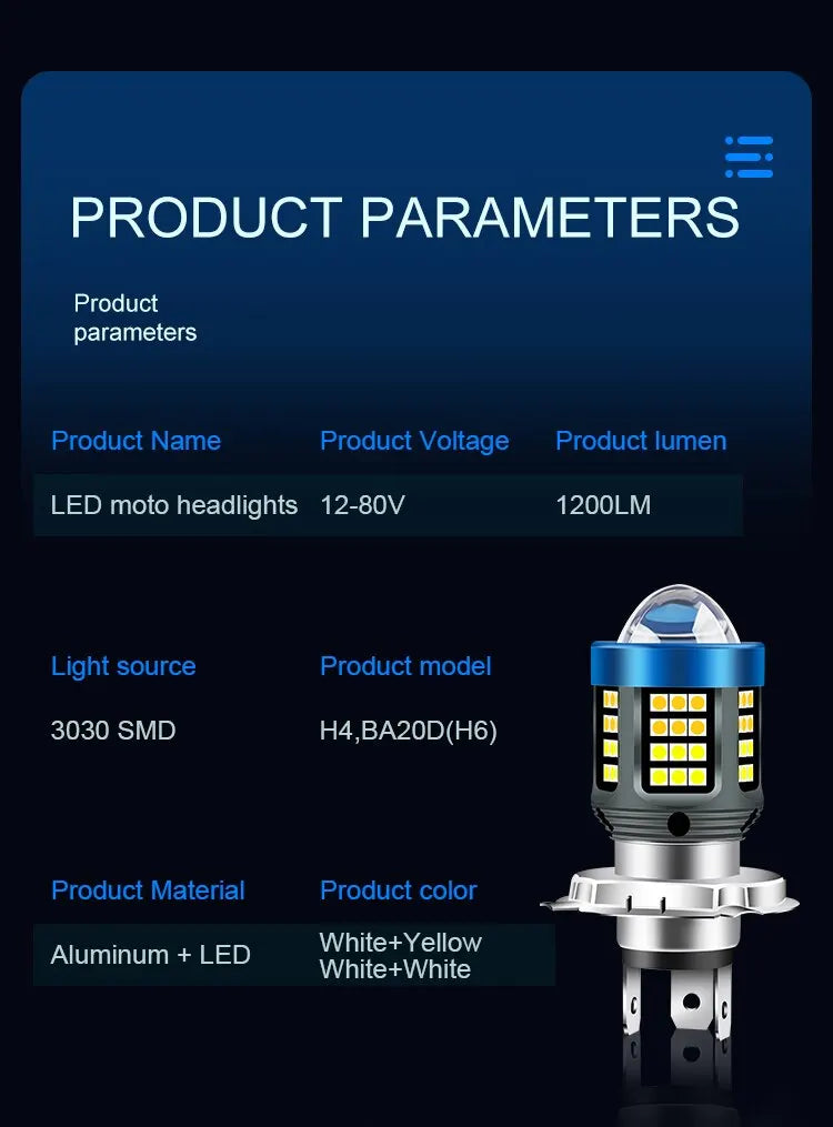 H4 H6 BA20D LED Motorcycle Light Bulb LED Fisheye Lens Dual Color White Yellow CSP Chip Motorbike Headlight Scooter Fog Lamp