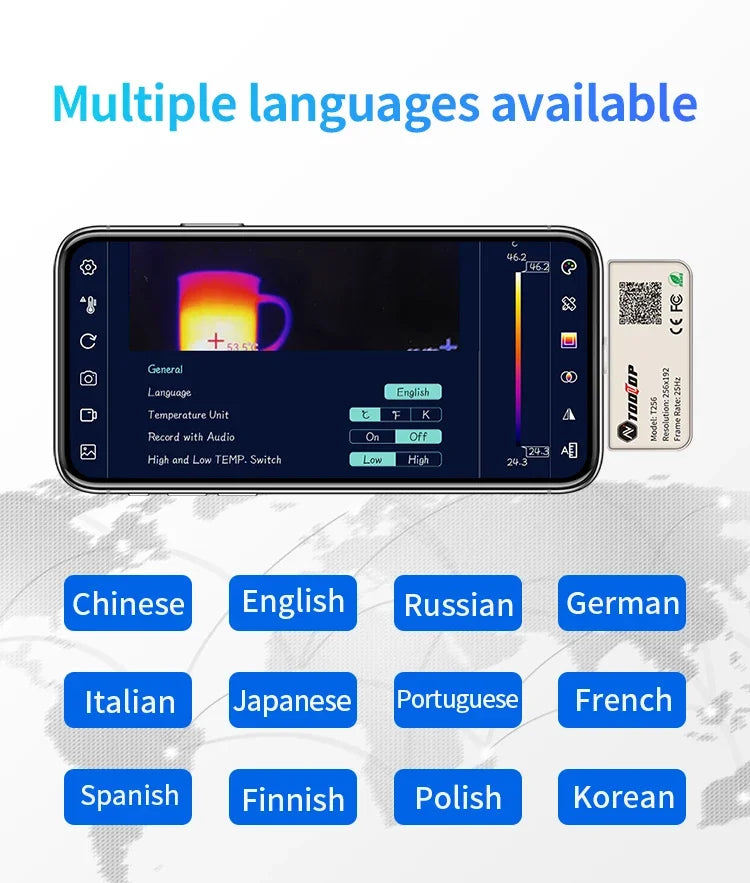TOOLTOP T256 Thermal Camera 256*192 Type-c Infrared Camera 25Hz High Refresh Rate Thermal Imager for Industrial Heating Repair