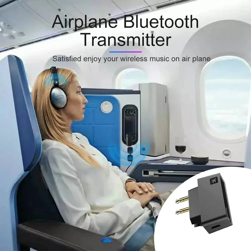 Bluetooth Transmitter BT 5.0 HIFI Stereo Audio Music Wireless Adapter 3.5mm Jack AUX For Airplane Flight TV PC Headphone Speaker