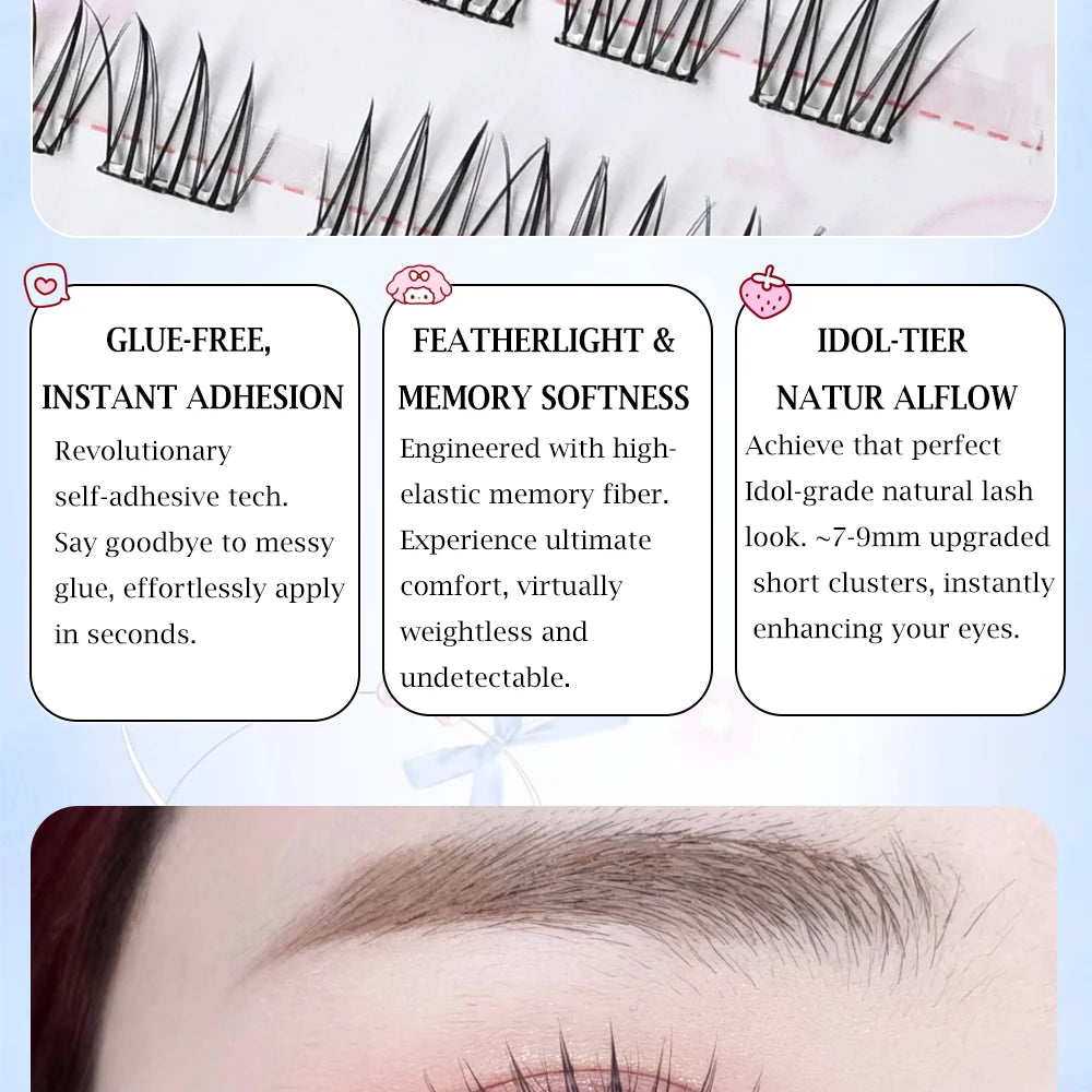 No Glue Needed Idol False Eyelashes Large Capacity 7-9mm Self Adhesive Eyelashes DIY Lash Extension Korean Makeup Cluster Lashes