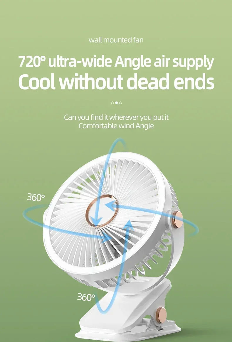 USB Rechargeable Table Fan Clip-on Type Portable Mini Desk Fan 360 Degree Rotation Adjustable Clip-on Fan For Student Dormitory