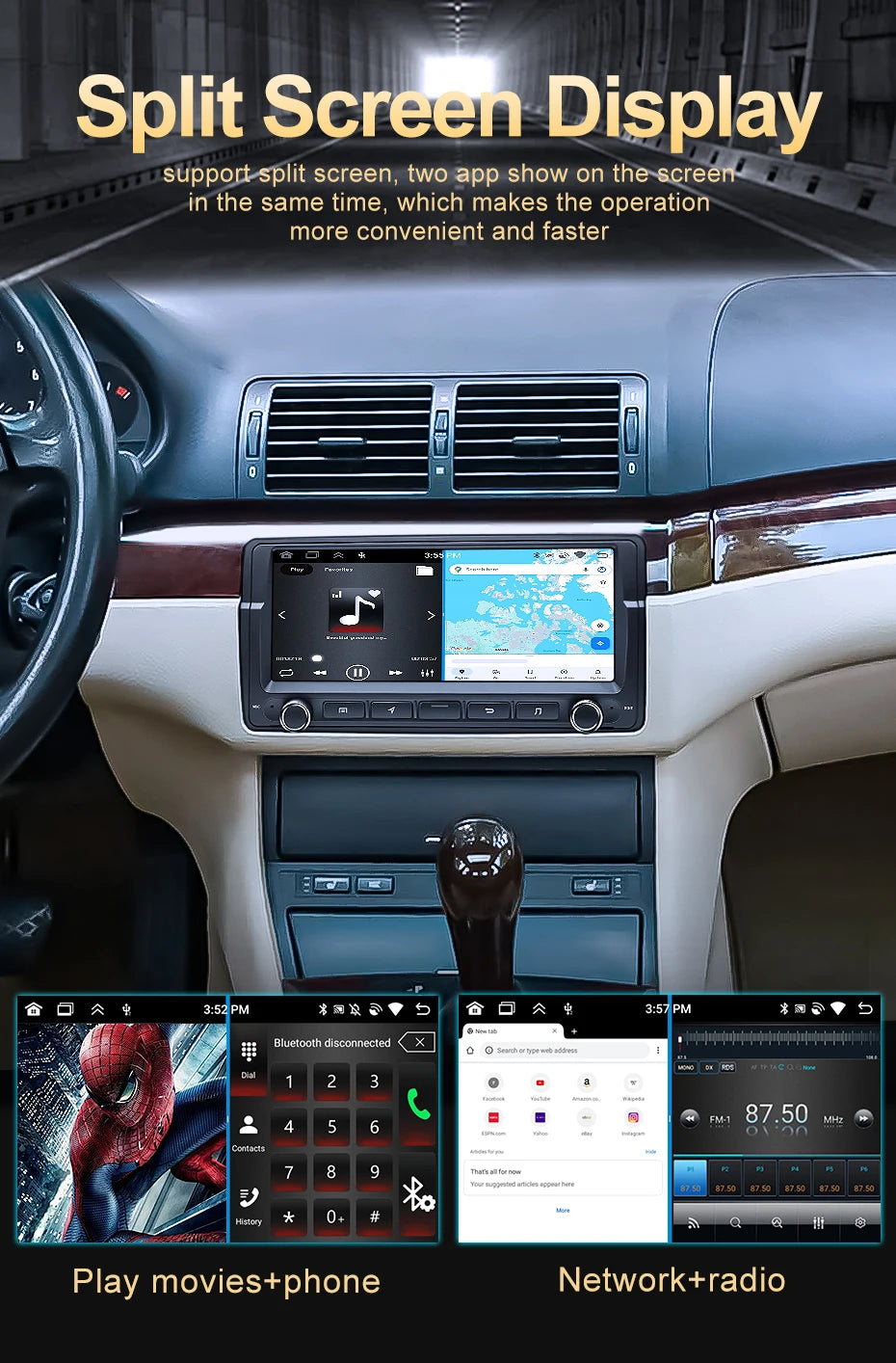 8.8" 2 Din Android 13 Auto Radio Car GPS Navigation Multimedia Player For BMW E46 320i 325i 323i 330i Stereo System Carplay Wifi