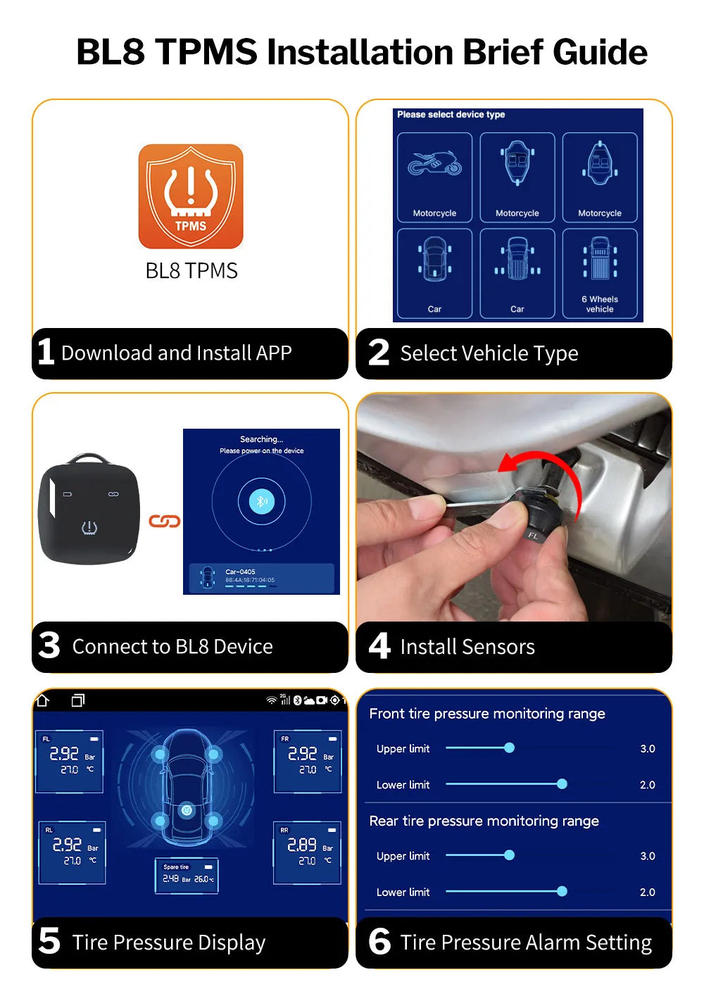 Deelife Car TPMS for Android iOS Tire Pressure Monitoring Control System 4-5 Wheel Tyre Sensor Bluetooth-compatible BLE TMPS