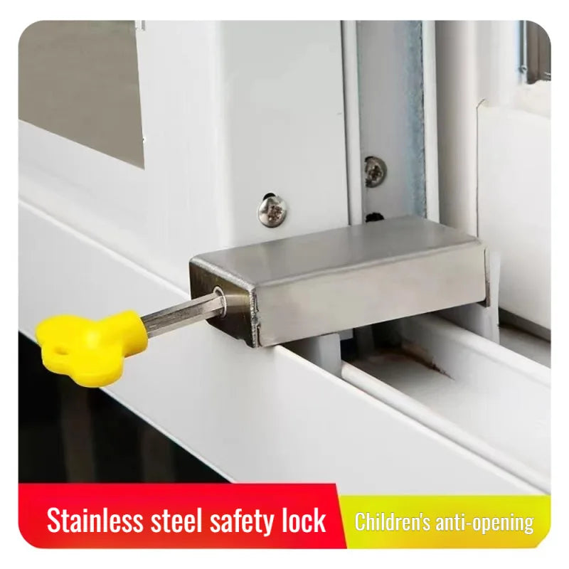 High-Rise Sliding Window Anti-Fall Lock, No-Drill Anti-Theft Safety Buckle, Adjustable Push-Pull Door Limiter, Durable Secure