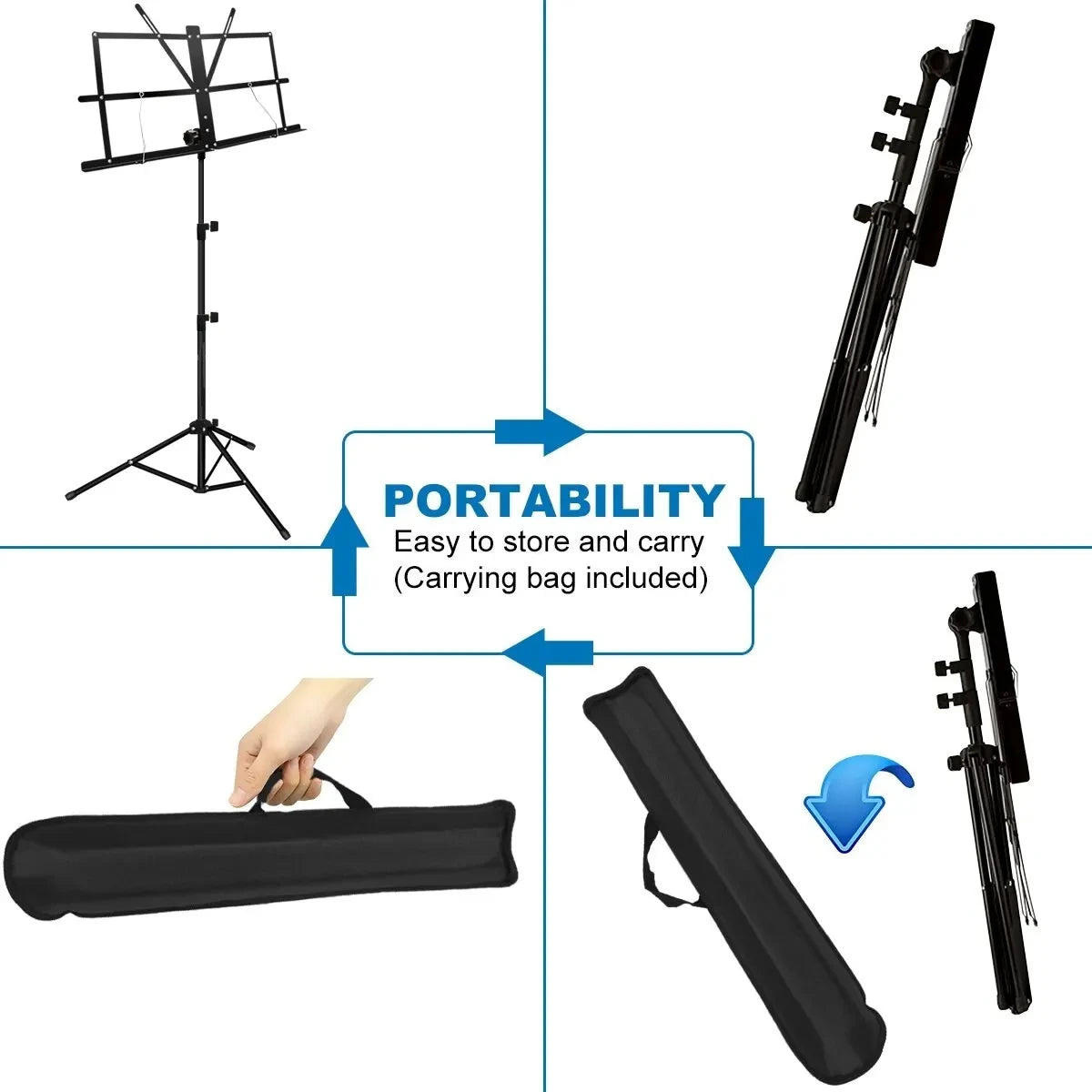 Music Stand 2 in 1 Dual Use Folding Sheet Music Stand Desktop Book Stand Portable and Lightweight