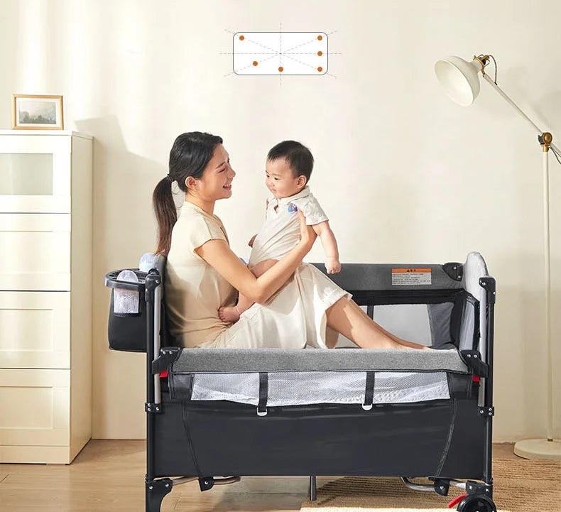 European EN Standard High Quality Foldable Multifunctional Baby Playpen Bedside Crib Sleeping Crib Drop Side Travel Cot Baby Bed
