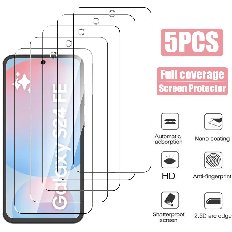 5Pcs Tempered Glass for Samsung Galaxy S23 S24 Fe S25 Ultra S21 S22 Plus Screen Protector for Samsung A16 A15 A36 A35 A56 A55