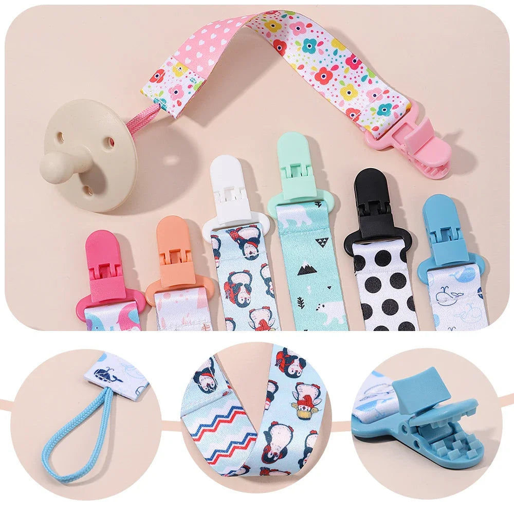 1pcs Fixed Button Baby Cartoon Pacifier Clips Chains Ribbon Soother Chains Anti-drop Buckle Strap for Pacifier Baby Feeding Gift