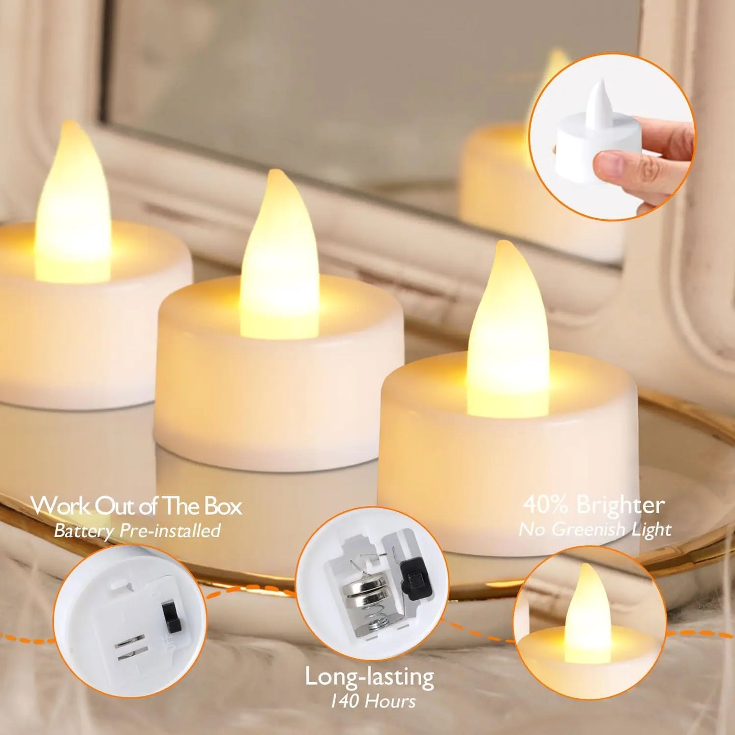 24Pcs/Set Flameless LED Candle Creative wishing Led Tea Light Warm White Flameless Candle Halloween Christmas Decor Candle Light