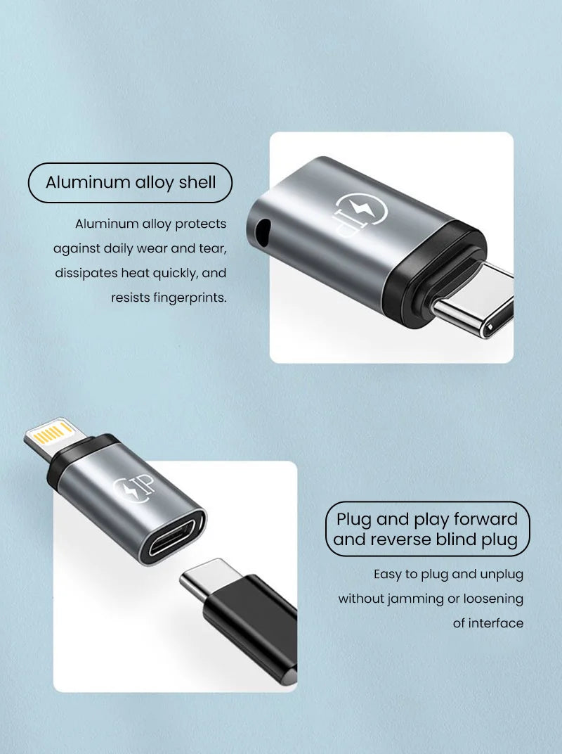 USB Cable Converter Lightning To USB C Adapter 20W Ios to Type-C Adaptador for IPhone 15 14 13 Pro Max Huawei Xiaomi Samsung