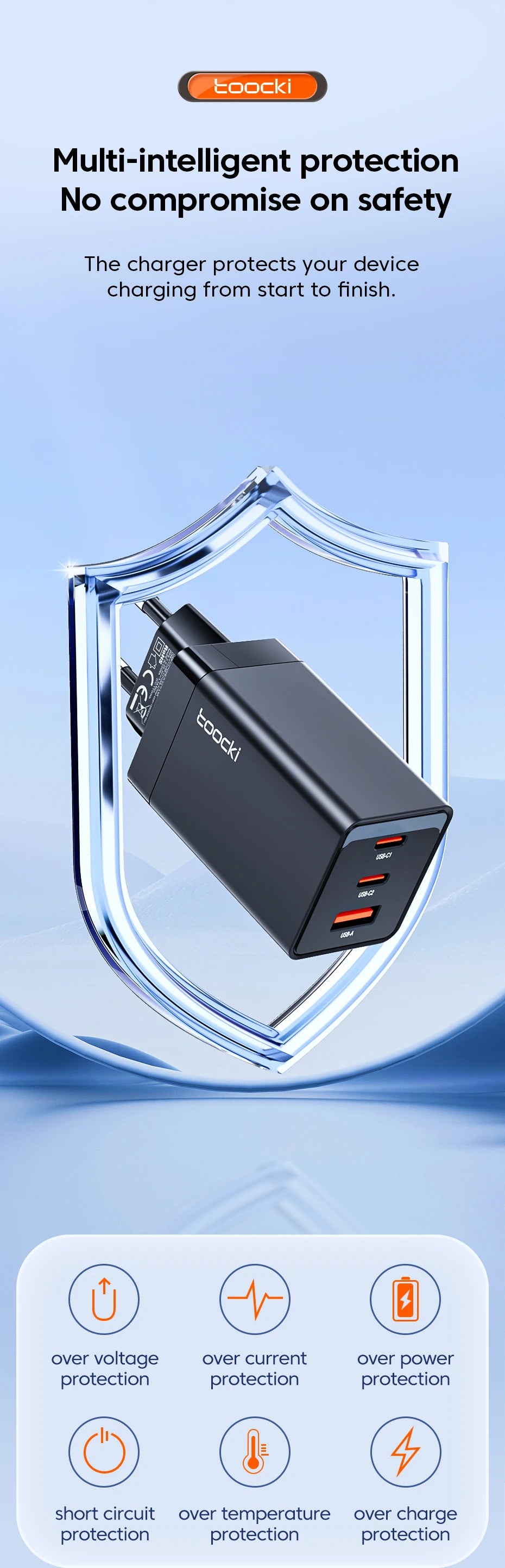 Toocki 67W GaN USB C Charger QC4.0 65W PD 3.0 Type C Fast Charger Quick For iPhone 16 15 14 13 Pro Samsung Xiaomi Huawei MacBook