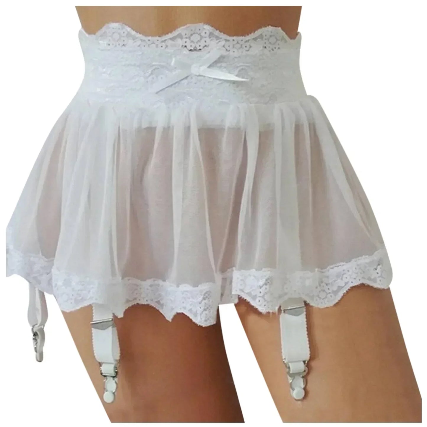 Women High Waist Lace Bandage Sexy Mini Skirt Garter Belt Adjustable Short Dress With Four-Breasted Ladies Lingerie Stockings