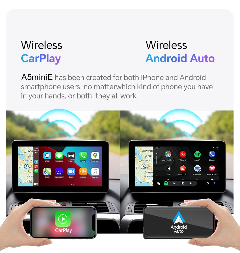 Mini Box Wired to Wireless CarPlay and Android Auto 5GHz WiFi5 Transmission Speed Plug and Play Fashionable and Portable