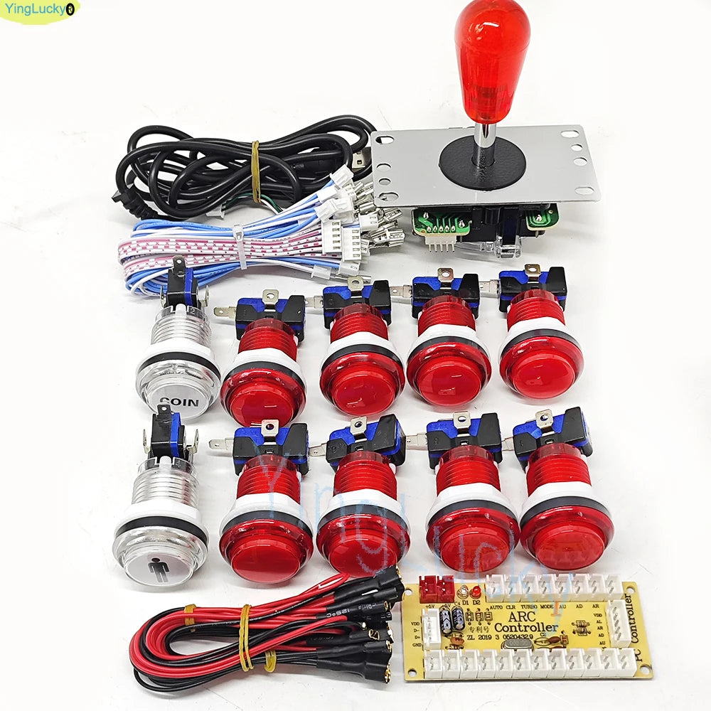 2 Player DIY Arcade Game Kit for PC Raspberry Pi with LED Push Buttons American Style Joystick USB Encoder Cables Mame Jamma
