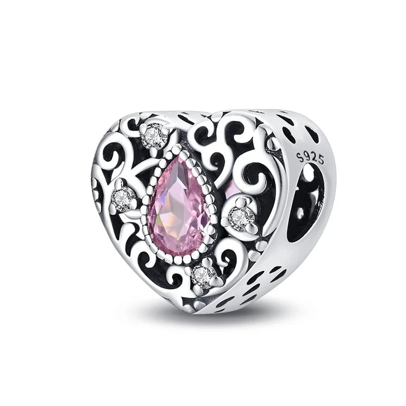 Hot Sale 925 Silver Classic Purple Retro Heart Shape Lotus Angel Pattern Charms Beads Fit 3mm Original Bracelet DIY Jewelry Gift