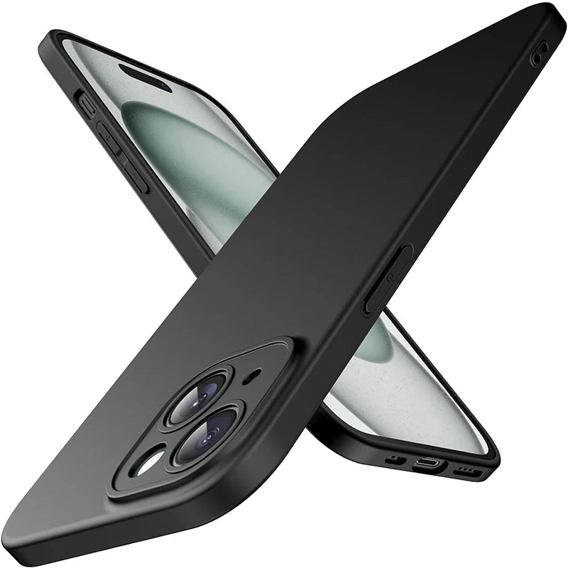 Luxury Ultra Thin Matte Silicone Soft Case For iPhone 16 17 15 14 Plus 13 Mini Pro Max SE 2022 2020 Anti-drop Solid Black Cover