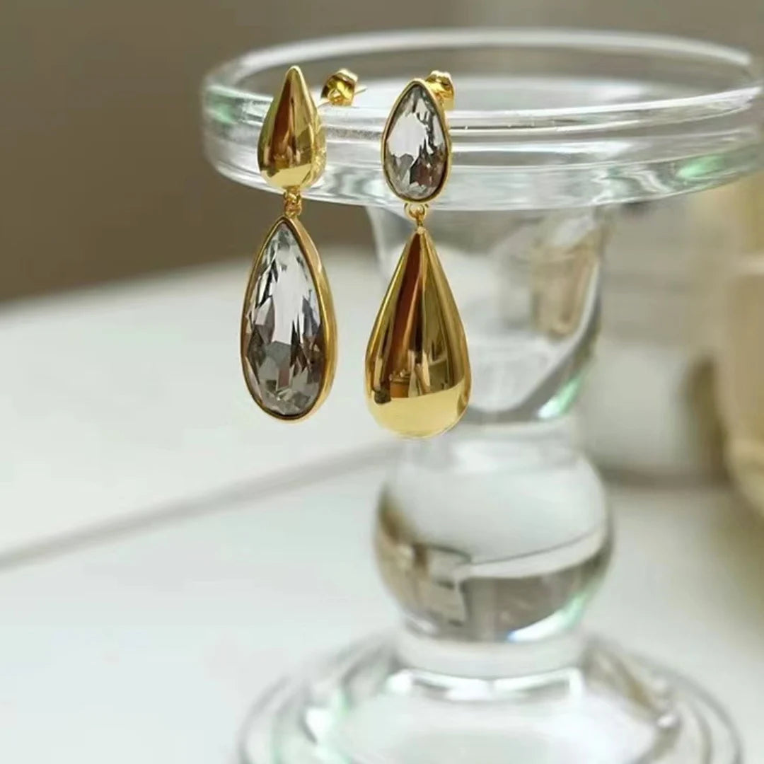 Water Drop Earrings Heavy Metal Water Drop Pendant Asymmetric Earrings Shiny Zircon Sexy Women's Golden Jewelry Christmas Gift