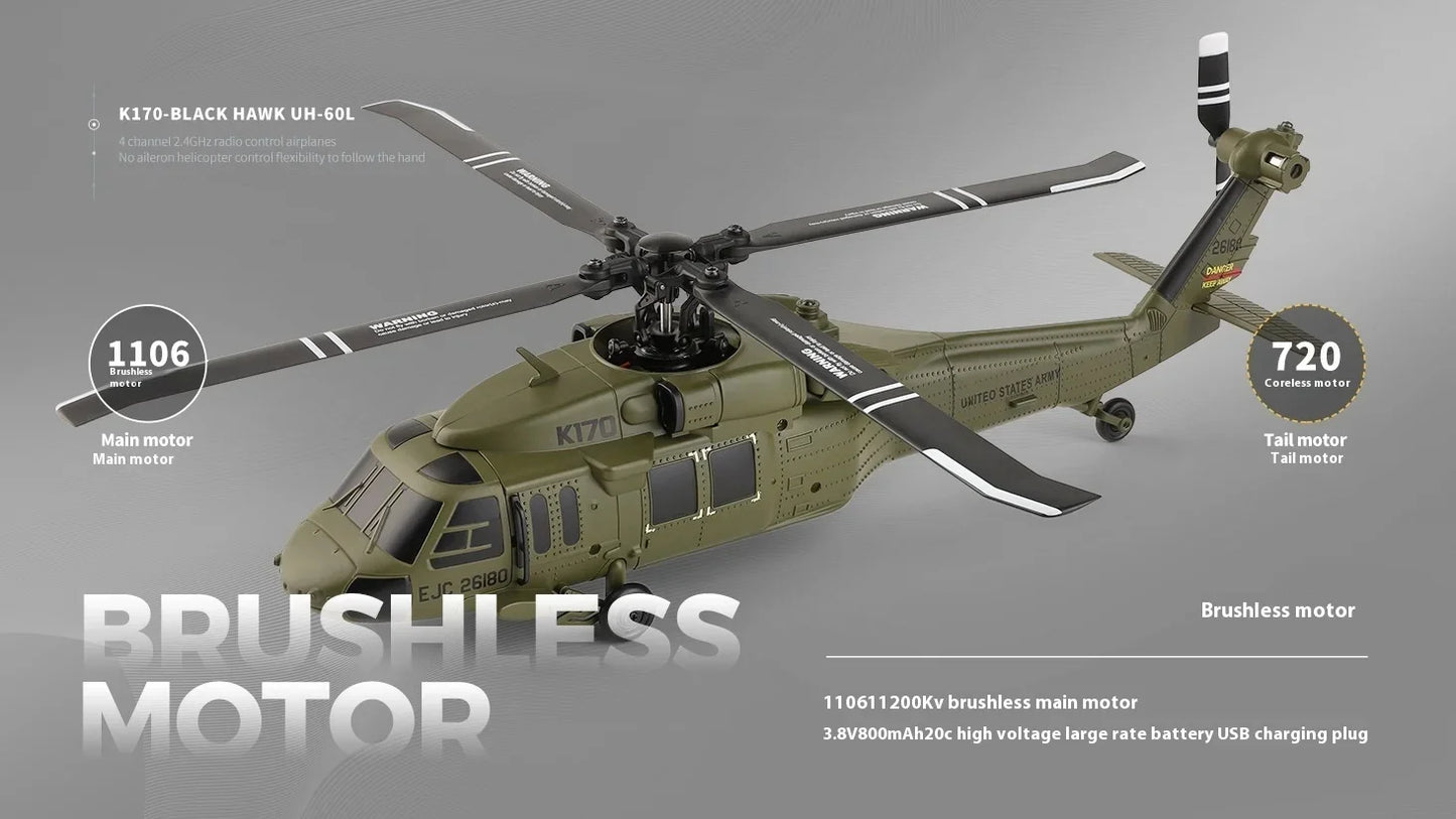 Wltoys K170 Black Hawk Uh60l Remote-Controlled Helicopter Four Channel Four Propeller Simulation Brushless Fixed Height Model