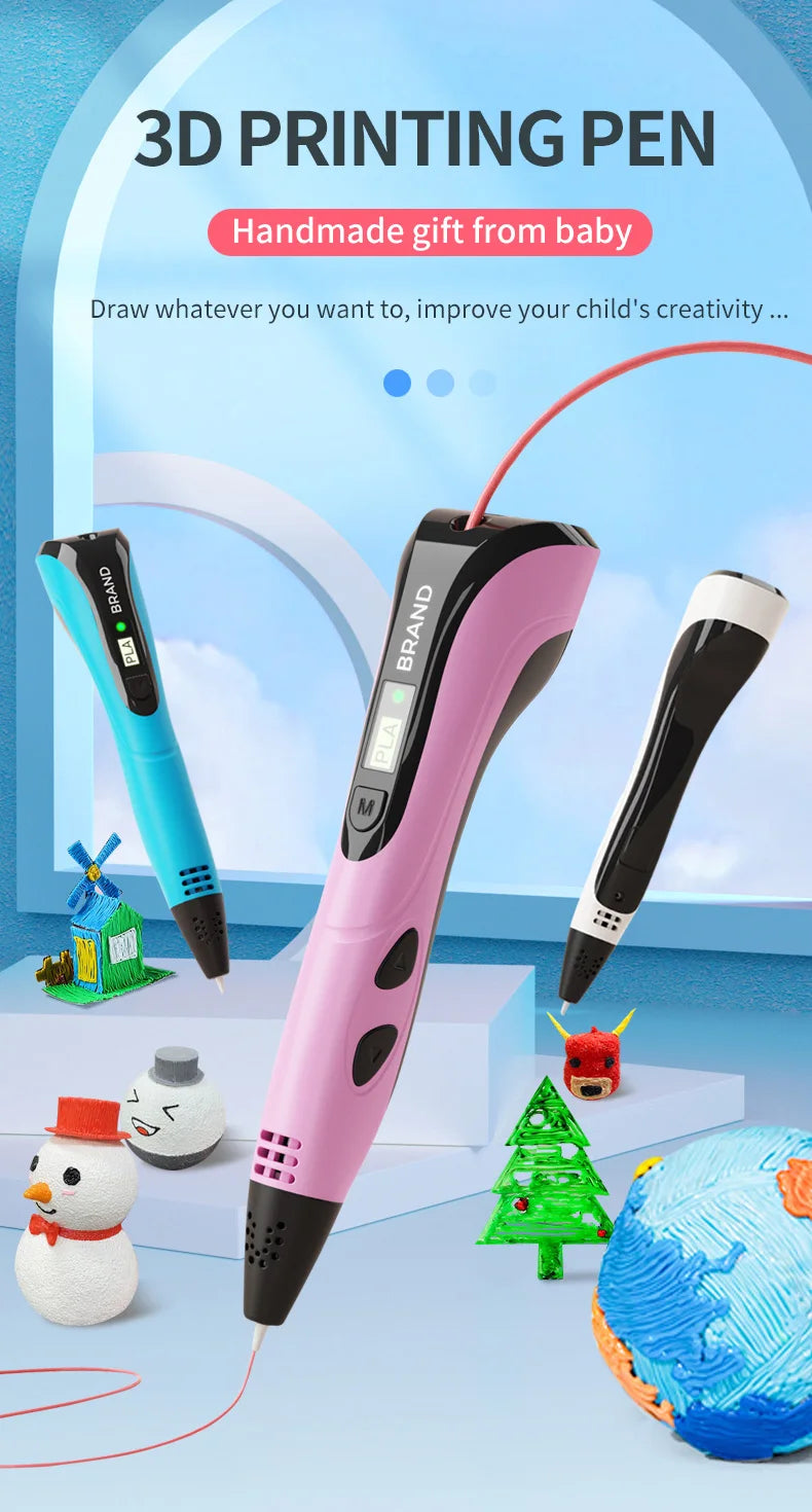 2024 New 3D Printing Pen 3D Pen for Children with Power Adapter 50M PLA Filament Travel Case Birthday Christmas Gift for Kids