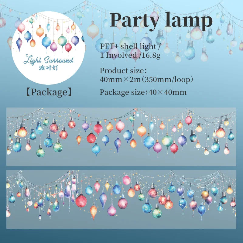 TIAN ZI 200 cm/ Roll lamplight PET Tape Cute Literary INS Style Journal Handbook Tapes Creative DIY Dairy Collage Stationery