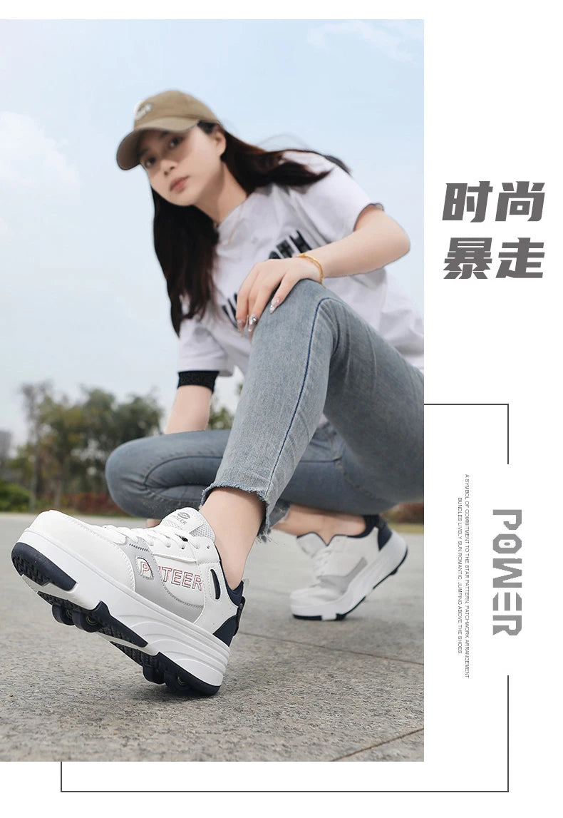Student roller skates, detachable four-wheel roller skates, size 31-40 multifunctional sports shoes for boys and girls