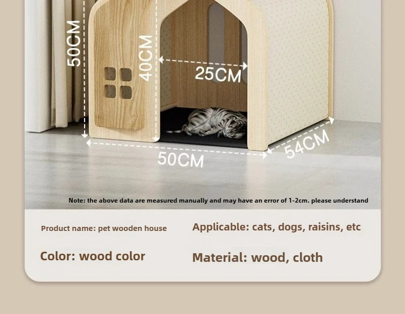 Wooden Cat Bed and Furniture Large Space Cats Accessories Cat Hiding House Kennel Breathable Pet Products Pet Products